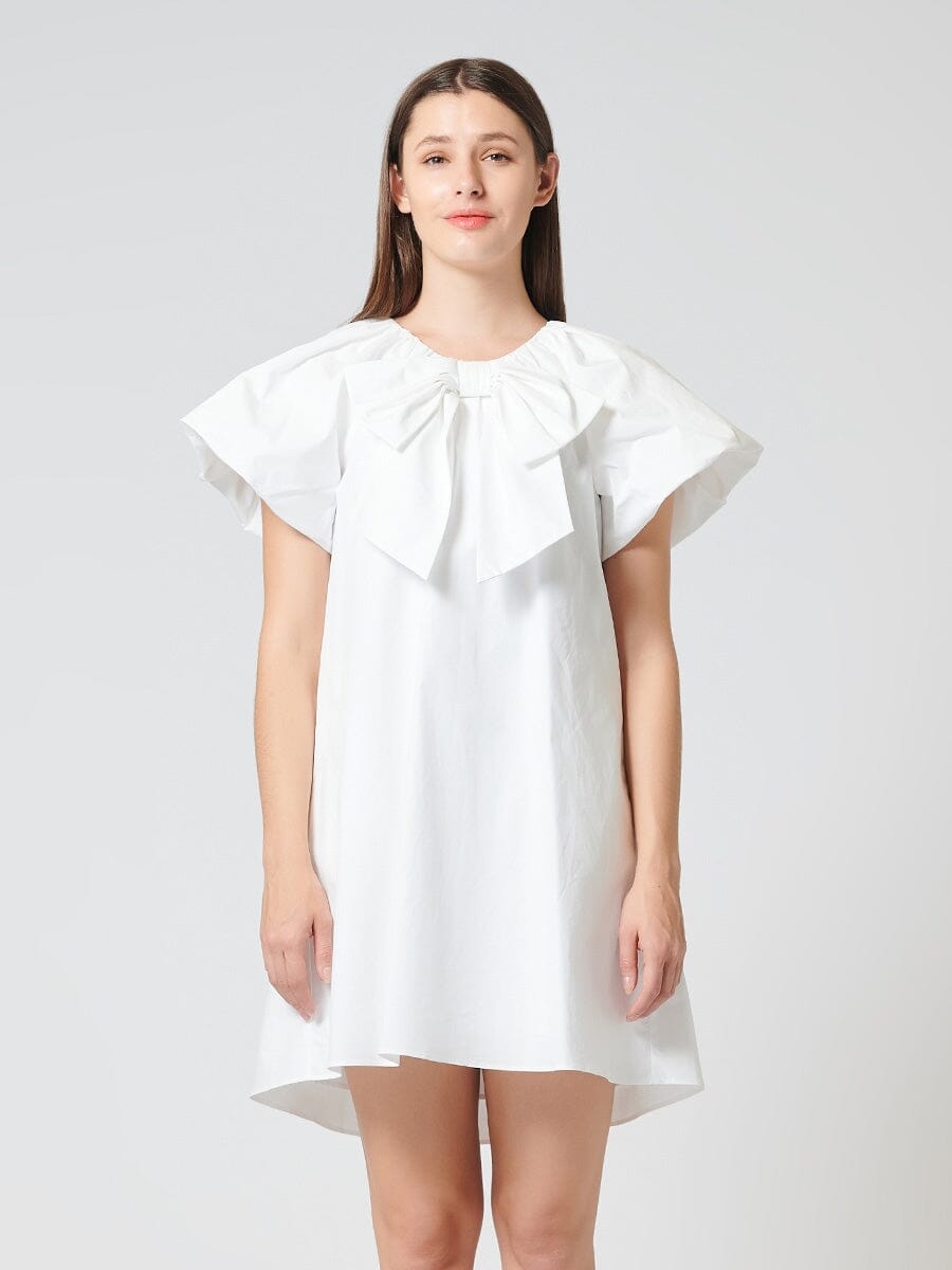 Big Bow Detailed Cap Sleeve Solid Dress