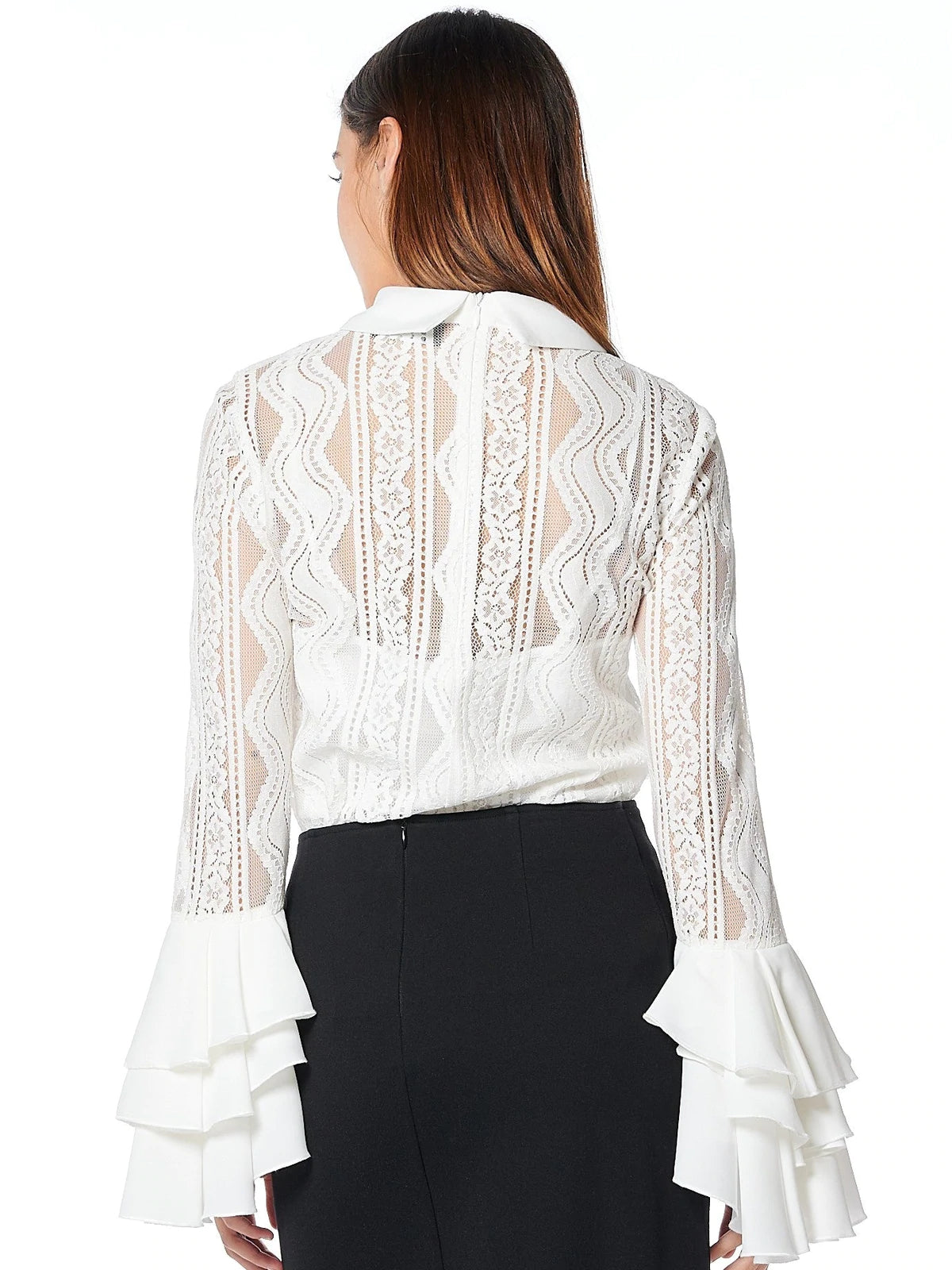 Ruffled long sleeved sheer blouse