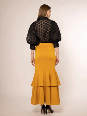 Sheer Dot Printed Blouse with Puff Sleeves