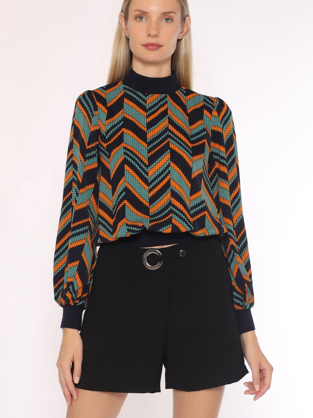 Gracia Patterned long sleeve high neck top