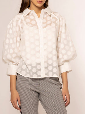 Gracia Sheer Dot Printed Blouse with Puff Sleeves - Kadu